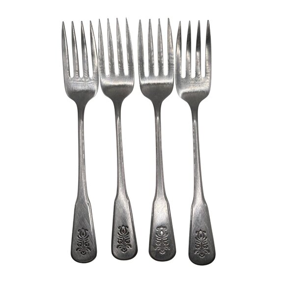 Oneida Silver Village Stainless 4 Salad Forks Vintage 1982-1989 Burnish Handle B - Picture 3 of 5